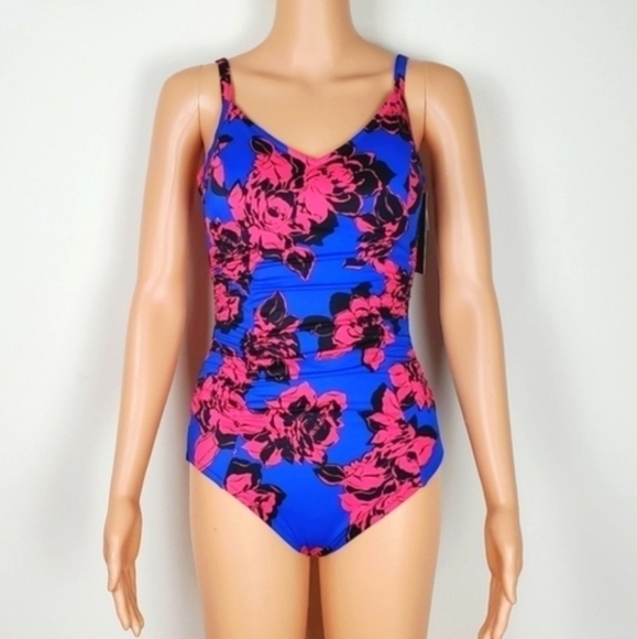 Aqua Green floral print one piece swimsuit Size S - Picture 1 of 13